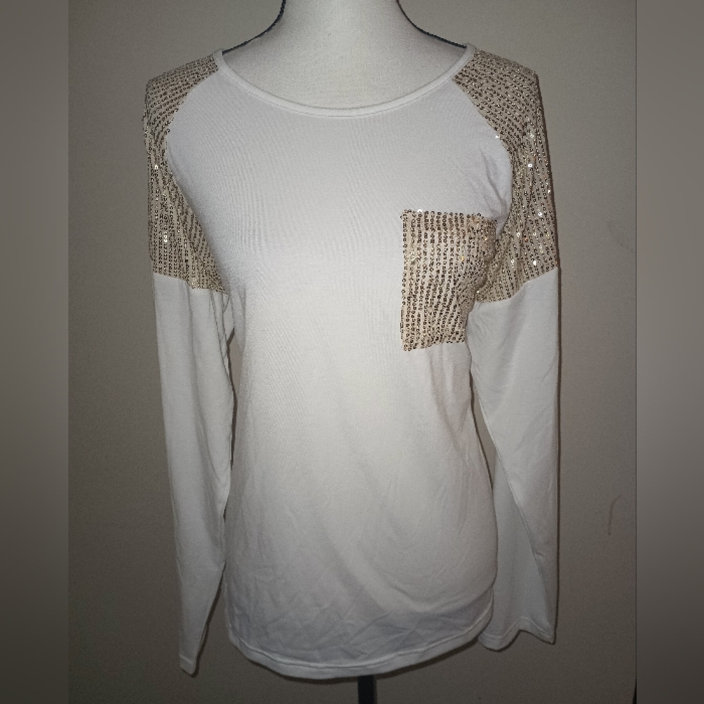 New Cream and Gold Sequin Women's Top XL